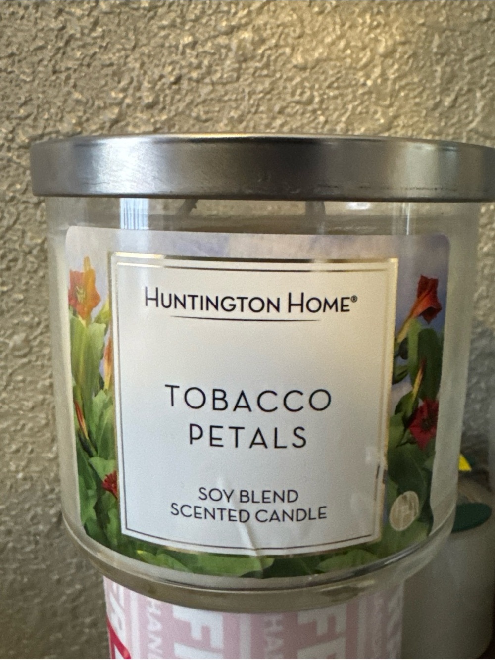 Huntington Home Tobacco Petals Candle - Clear Jar with Silver Lid